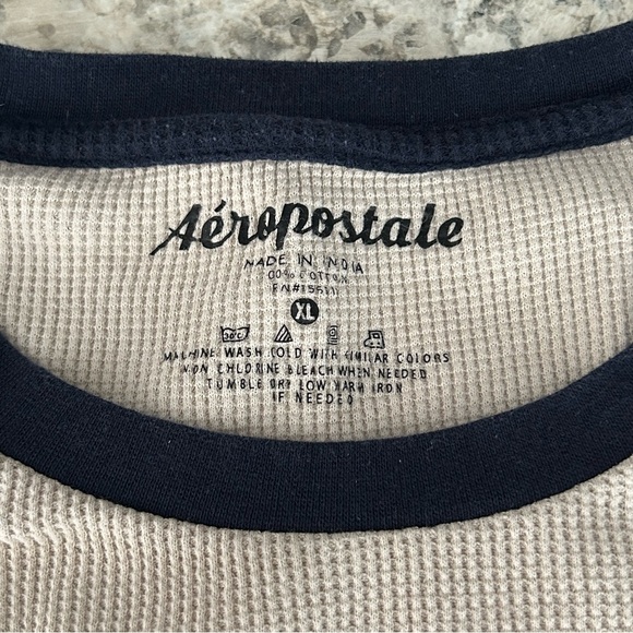 Aeropostale Navy Blue and Beige Waffle Knit Long Sleeve Logo Thermal Top Size XL - Picture 6 of 8